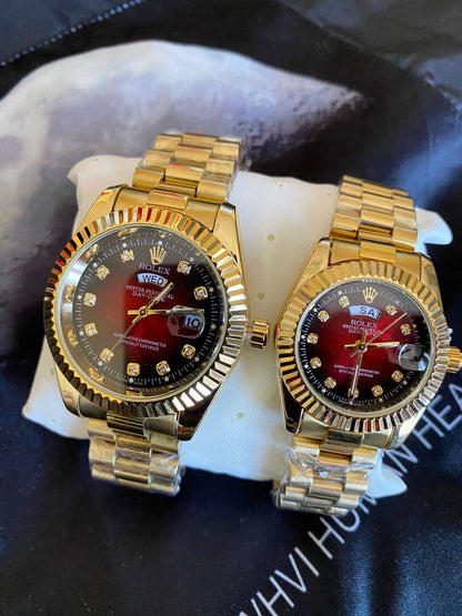 COUPLE ROLEX DAY AND DATE DISPLAY BATTERY POWERED A PAIR SINGLE ROLEX BRANDED BOX