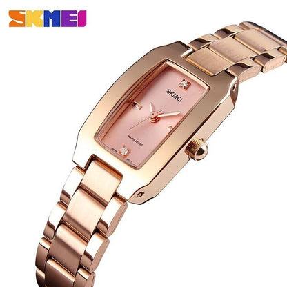 SKMEI LADIES WATCH WATER RESISTANT STAINLESS STEEL BATTERY POWERED BLACK ROSE-GOLD