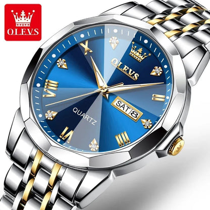 #!!! OLEVS MEN WATCH DAY AND DATE DISPLAY STAINLESS STEEL WATER RESISTANT LUMINOUS FUNCTION OLEVS BRANDED BOX
