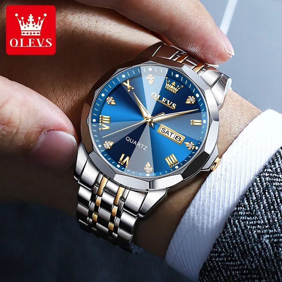 #!!! OLEVS MEN WATCH DAY AND DATE DISPLAY STAINLESS STEEL WATER RESISTANT LUMINOUS FUNCTION OLEVS BRANDED BOX