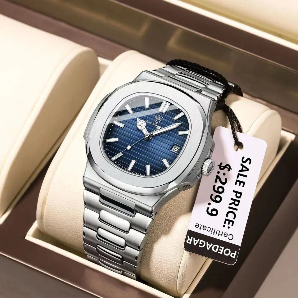 POEDAGAR 623 WATER RESISTANT DATE DISPLAY STRONG LUMINOUS STAINLESS STEEL FINISH POEDAGAR BRANDED BOX