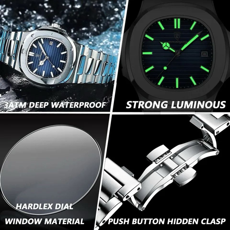 POEDAGAR 623 WATER RESISTANT DATE DISPLAY STRONG LUMINOUS STAINLESS STEEL FINISH POEDAGAR BRANDED BOX