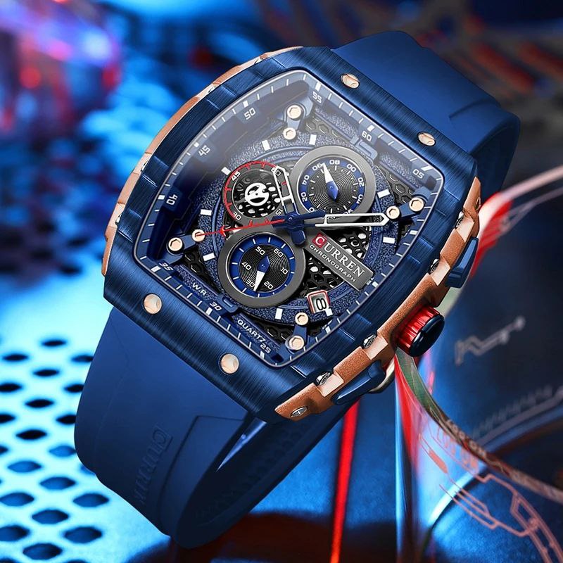 CURREN CHRONOGRAPH GENTS WATCH RUBBER STRAP CHRONOGRAPH MOVEMENT DATE DISPLAY BATTERY POWERED CURREN BRANDED BOX ENQUIRIES