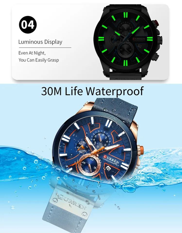 CURREN GENTS #8346 WATER RESISTANT BATTERY POWERED DATE DISPLAY CHRONOGRAPH MOVEMENT CURREN BRANDED BOX ENQUIRIES