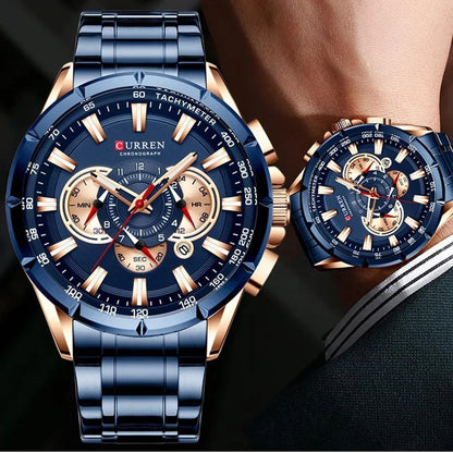 CURREN GENTS #8363 WATER RESISTANT BATTERY POWERED DATE DISPLAY CHRONOGRAPH MOVEMENT LUMINOUS CURREN BRANDED BOX ENQUIRIES