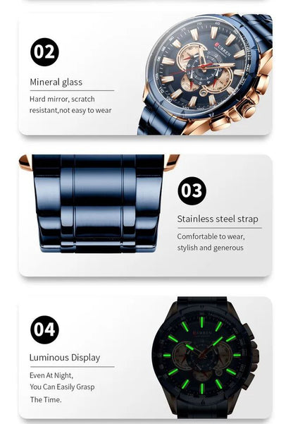 CURREN GENTS #8363 WATER RESISTANT BATTERY POWERED DATE DISPLAY CHRONOGRAPH MOVEMENT LUMINOUS CURREN BRANDED BOX ENQUIRIES