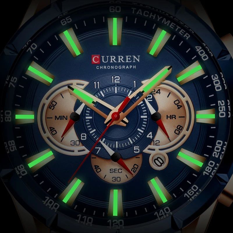CURREN GENTS #8363 WATER RESISTANT BATTERY POWERED DATE DISPLAY CHRONOGRAPH MOVEMENT LUMINOUS CURREN BRANDED BOX ENQUIRIES