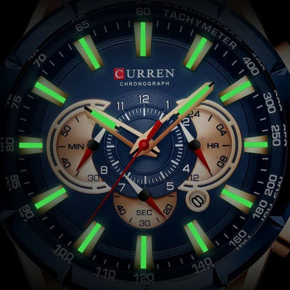 CURREN GENTS #8363 WATER RESISTANT BATTERY POWERED DATE DISPLAY CHRONOGRAPH MOVEMENT LUMINOUS CURREN BRANDED BOX ENQUIRIES