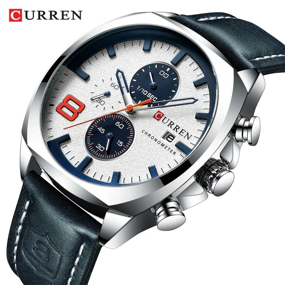 CURREN GENTS #8380 WATER RESISTANT BATTERY POWERED DATE DISPLAY CHRONOGRAPH MOVEMENT LUMINOUS CURREN BRANDED BOX ENQUIRIES