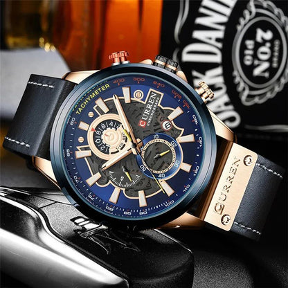 CURREN GENTS #8380 WATER RESISTANT BATTERY POWERED DATE DISPLAY CHRONOGRAPH MOVEMENT LUMINOUS CURREN BRANDED BOX ENQUIRIES