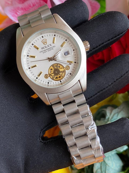 ROLEX MEN WATCH BATTERY POWERED WATER RESISTANT DATE DISPLAY STAINLESS STEEL ROLEX BRANDED BOX