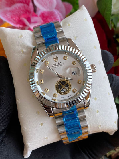 ROLEX MEN WATCH BATTERY POWERED WATER RESISTANT DATE DISPLAY STAINLESS STEEL ROLEX BRANDED BOX