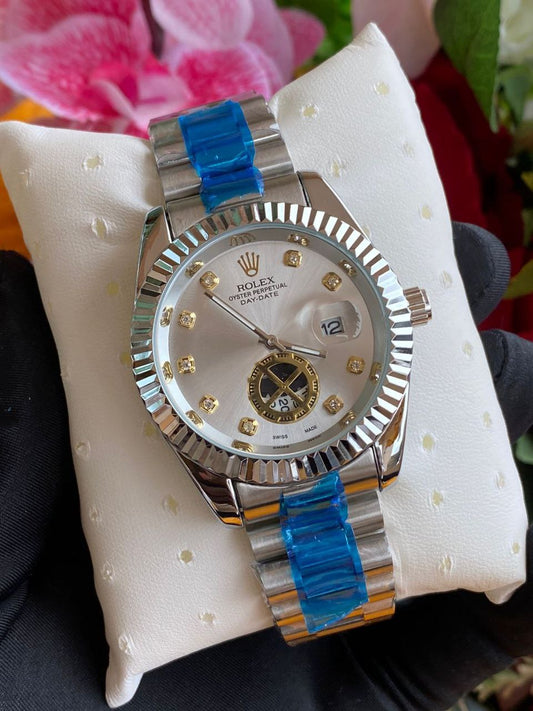 ROLEX MEN WATCH BATTERY POWERED WATER RESISTANT DATE DISPLAY STAINLESS STEEL ROLEX BRANDED BOX