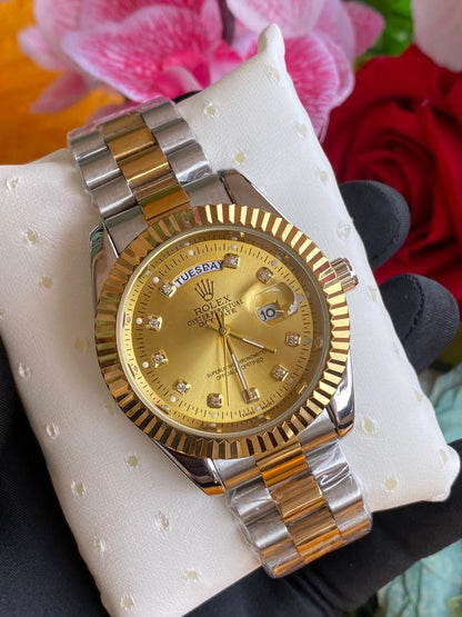 ROLEX MEN WATCH BATTERY POWERED WATER RESISTANT DAY&DATE DISPLAY STAINLESS STEEL ROLEX BRANDED BOX