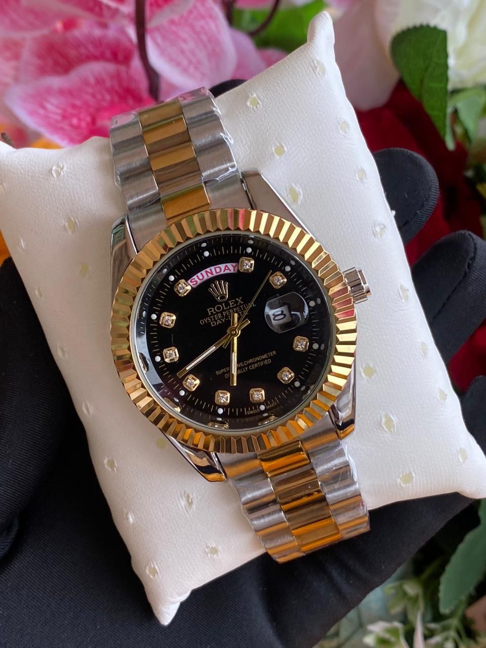 ROLEX MEN WATCH BATTERY POWERED WATER RESISTANT DAY&DATE DISPLAY STAINLESS STEEL ROLEX BRANDED BOX