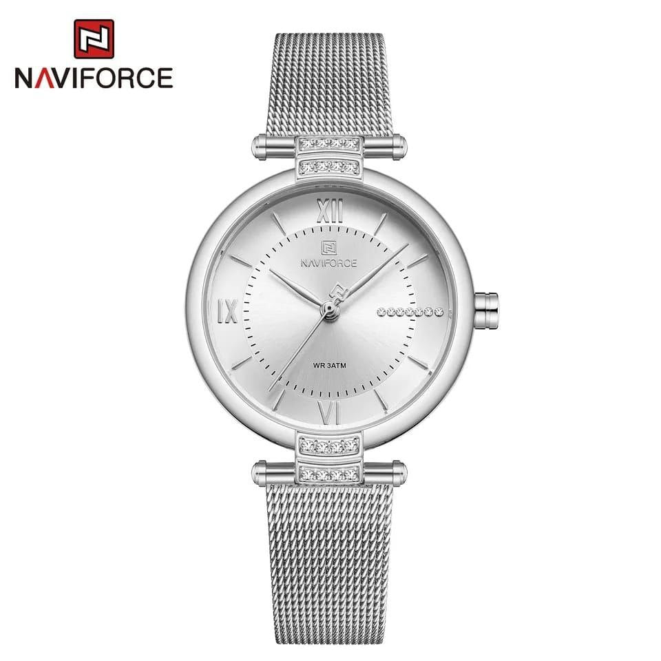 NAVIFORCE LADIES #NF5019 ADJUSTABLE MESH STRAP WATER RESISTANT SILVER ROSE-BLUE ROSE-GREEN NAVIFORCE BRANDED BOX ENQUIRIES