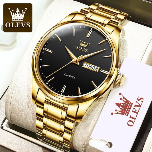 OLEVS MEN WATCH STAINLESS STEEL BATTERY POWERED DAY&DATE DISPLAY WATER RESISTANT HD LUMINOUS OLEVS BRANDED BOX GIFT BAG ENQUIRIES