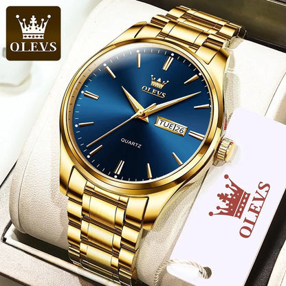 OLEVS MEN WATCH STAINLESS STEEL BATTERY POWERED DAY&DATE DISPLAY WATER RESISTANT HD LUMINOUS OLEVS BRANDED BOX GIFT BAG ENQUIRIES