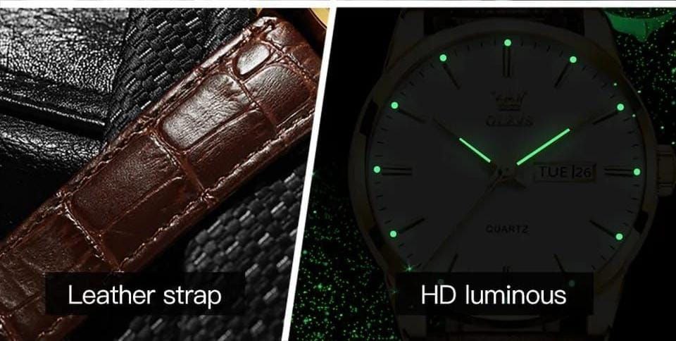 OLEVS MEN WATCH BATTERY POWERED DAY&DATE DISPLAY WATER RESISTANT HD LUMINOUS OLEVS BRANDED BOX GIFT BAG ENQUIRIES