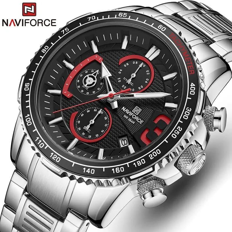 #NAVIFORCE GENTS WATCH #NF 8017 DATE DISPLAY LUMINOUS WATER RESISTANT BATTERY POWERED CHRONOGRAPH FUNCTION SILVER-GREEN SILVER-BLUE SILVER-RED ENQUIRIES