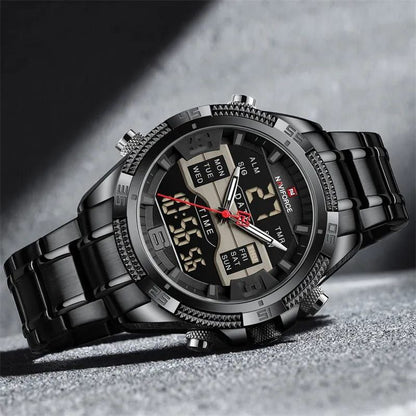 #NAVIFORCE GENTS WATCH #NF 9201 ANALOGUE & DIGITAL DISPLAY LIGHT BUTTON WATER RESISTANT BATTERY POWERED BLACK BLUE ENQUIRIES