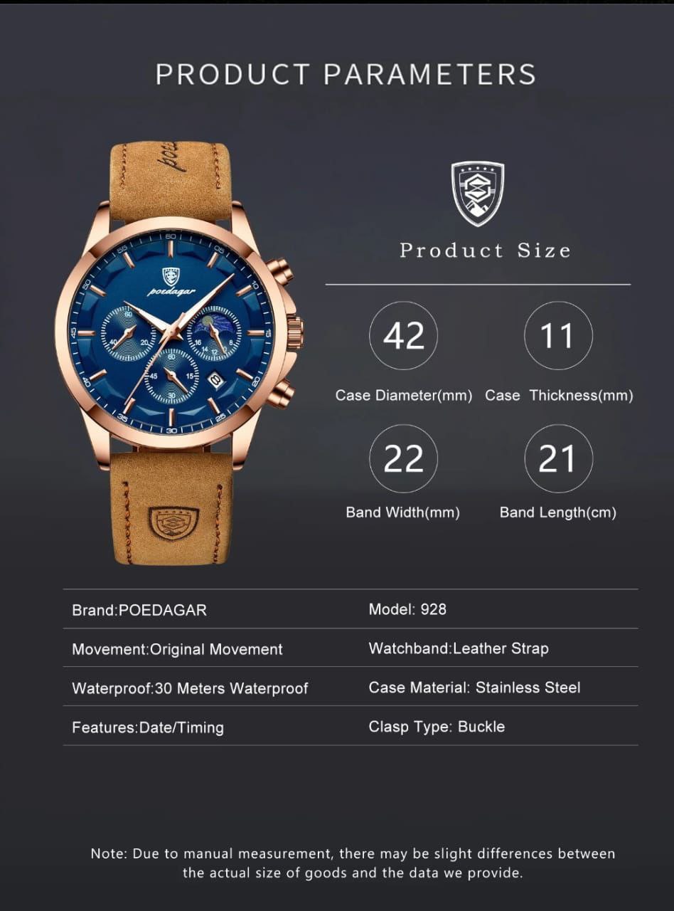 POEDAGAR MEN 928 BATTERY POWERED CHRONOGRAPH MOVEMENT STRONG LUMINOUS ENQUIRIES