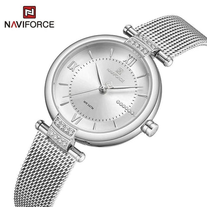 NAVIFORCE LADIES #NF5019 ADJUSTABLE MESH STRAP WATER RESISTANT SILVER ROSE-BLUE ROSE-GREEN NAVIFORCE BRANDED BOX ENQUIRIES