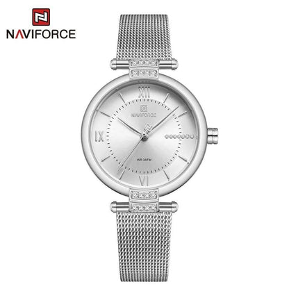 NAVIFORCE LADIES #NF5019 ADJUSTABLE MESH STRAP WATER RESISTANT SILVER ROSE-BLUE ROSE-GREEN NAVIFORCE BRANDED BOX ENQUIRIES