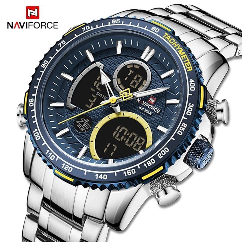 #NAVIFORCE GENTS WATCH #NF 9194 ANALOGUE & DIGITAL DISPLAY LIGHT BUTTON WATER RESISTANT BATTERY POWERED GREY BLACK