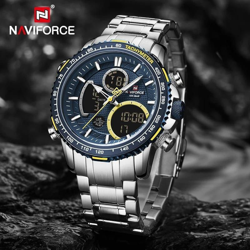 #NAVIFORCE GENTS WATCH #NF 9194 ANALOGUE & DIGITAL DISPLAY LIGHT BUTTON WATER RESISTANT BATTERY POWERED GREY BLACK