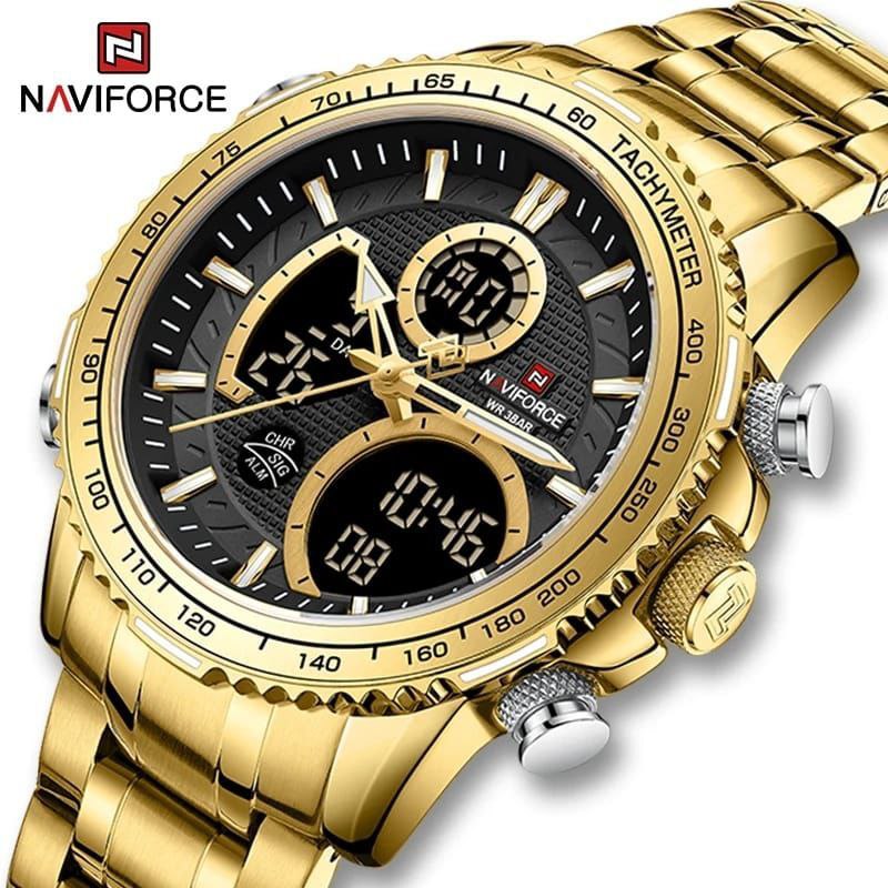 #NAVIFORCE GENTS WATCH #NF 9194 ANALOGUE & DIGITAL DISPLAY LIGHT BUTTON WATER RESISTANT BATTERY POWERED GREY BLACK