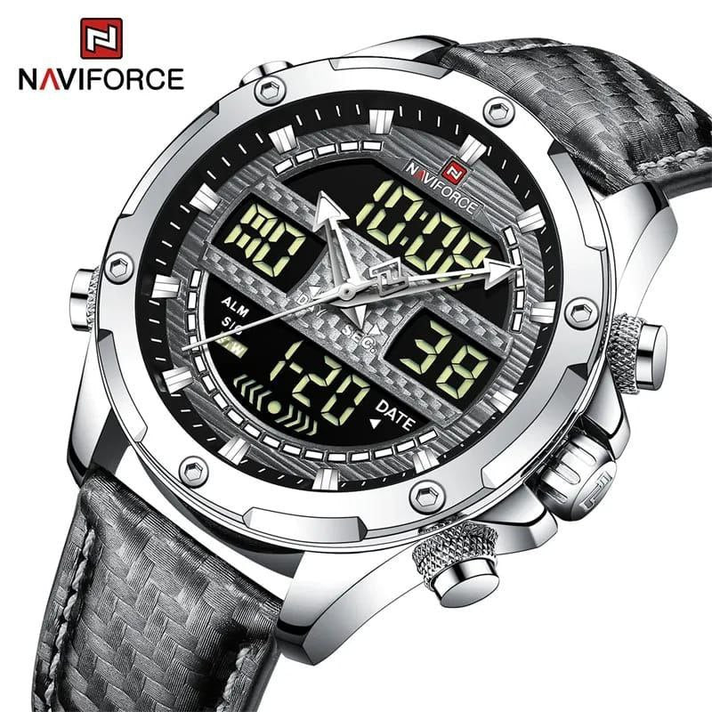 #NAVIFORCE GENTS WATCH #NF 9194 ANALOGUE & DIGITAL DISPLAY LIGHT BUTTON WATER RESISTANT BATTERY POWERED GREY BLACK