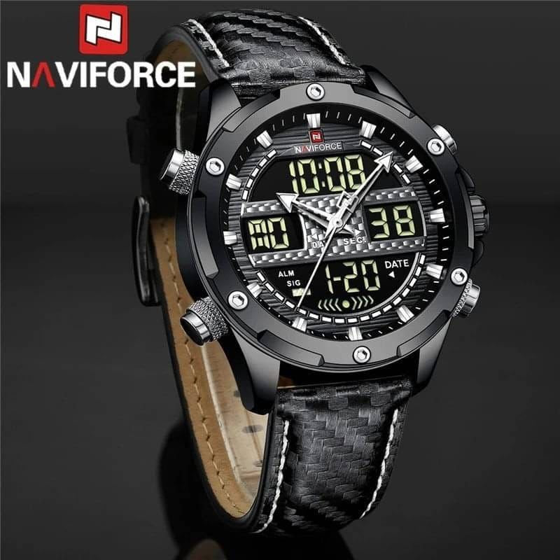 #NAVIFORCE GENTS WATCH #NF 9194 ANALOGUE & DIGITAL DISPLAY LIGHT BUTTON WATER RESISTANT BATTERY POWERED GREY BLACK