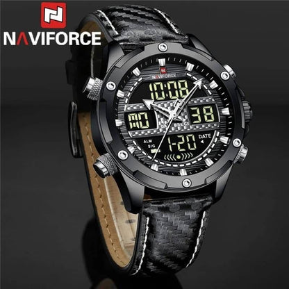 #NAVIFORCE GENTS WATCH #NF 9194 ANALOGUE & DIGITAL DISPLAY LIGHT BUTTON WATER RESISTANT BATTERY POWERED GREY BLACK