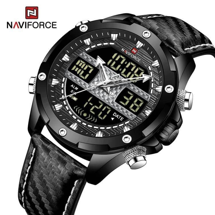 #NAVIFORCE GENTS WATCH #NF 9194 ANALOGUE & DIGITAL DISPLAY LIGHT BUTTON WATER RESISTANT BATTERY POWERED GREY BLACK