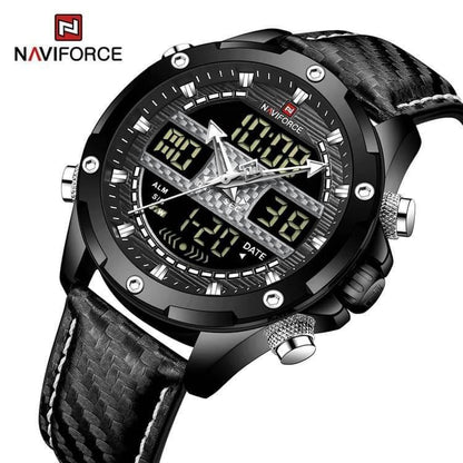 #NAVIFORCE GENTS WATCH #NF 9194 ANALOGUE & DIGITAL DISPLAY LIGHT BUTTON WATER RESISTANT BATTERY POWERED GREY BLACK
