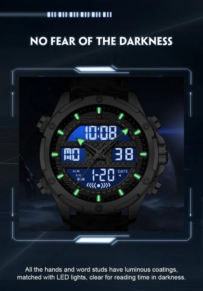 #NAVIFORCE GENTS WATCH #NF 9194 ANALOGUE & DIGITAL DISPLAY LIGHT BUTTON WATER RESISTANT BATTERY POWERED GREY BLACK