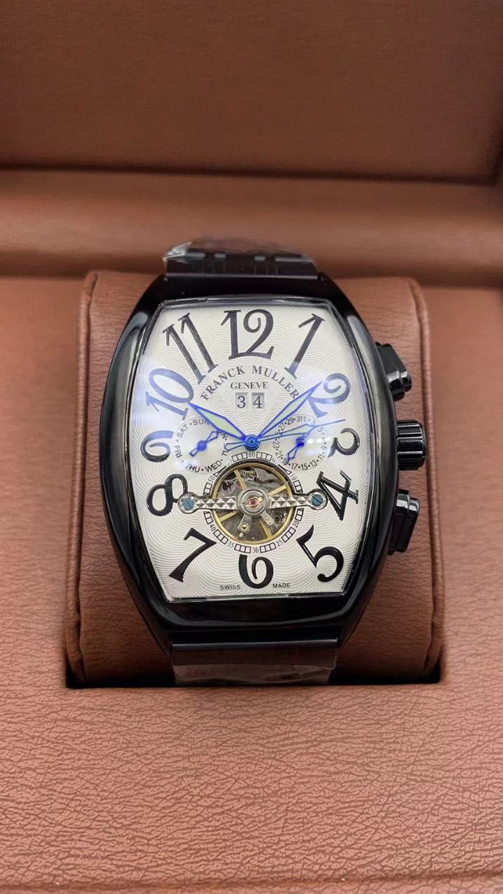 BRAND ALERT FRANK MULLER AUTOMATIC WATCH AUTOMATIC MOVEMENT DAY,DATE DISPLAY TOURBILLON MACHINE METALLIC STRAP WATER RESISTANT