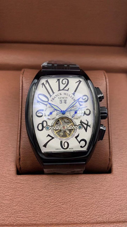 BRAND ALERT FRANK MULLER AUTOMATIC WATCH AUTOMATIC MOVEMENT DAY,DATE DISPLAY TOURBILLON MACHINE METALLIC STRAP WATER RESISTANT