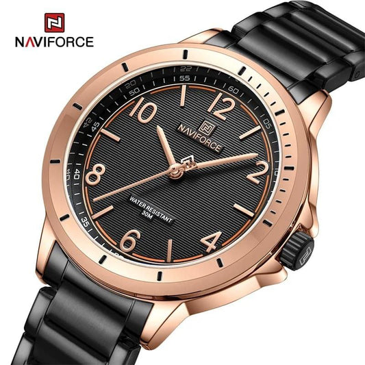 NAVIFORCE LADIES #NF5021 WATER RESISTANT 30ATM STAINLESS STEEL BLACK BLUE ENQUIRIES