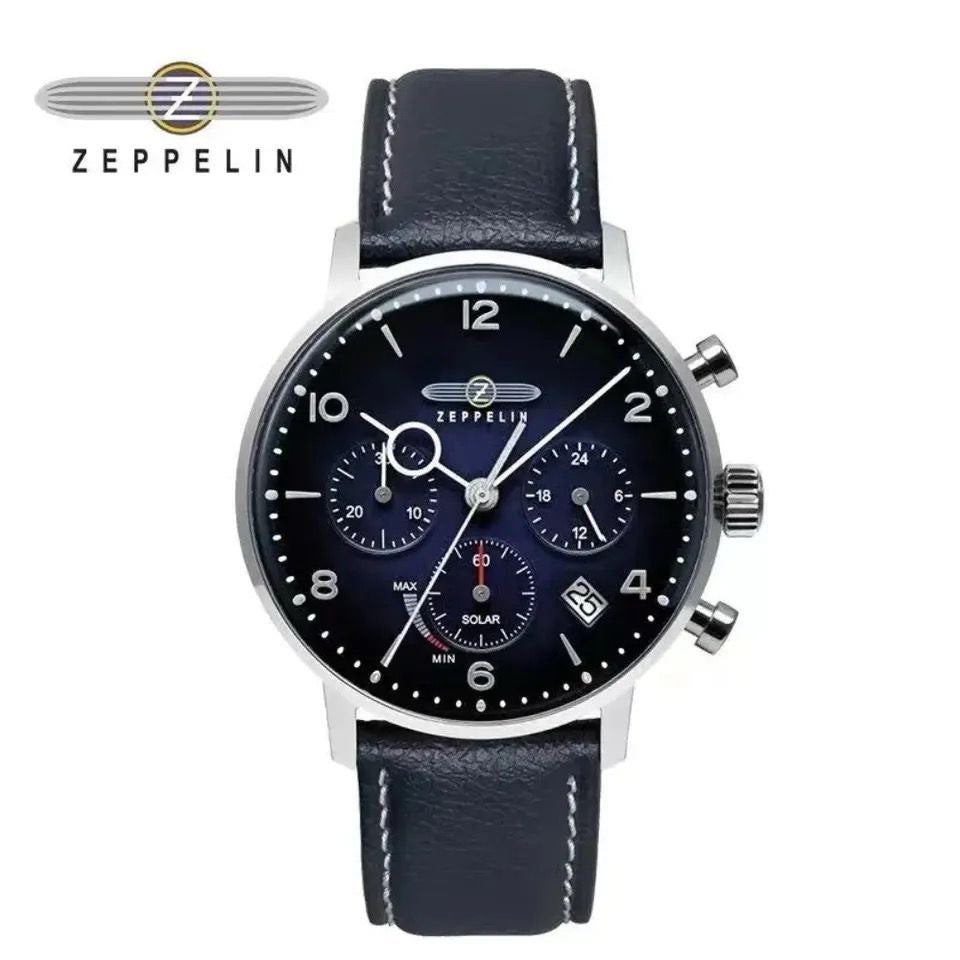 ZEPPELIN CHRONOGRAPH WATCH DATE DISPLAY WATER RESISTANT LEATHER STRAP