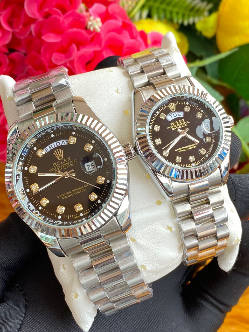 ROLEX COUPLE WATCHES SINGLE WATCH DAY AND DATE DISPLAY WATER RESISTANT BATTERY POWERED ROLEX BRANDED BOX