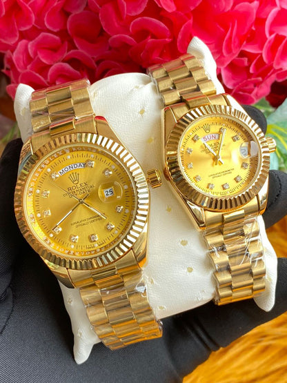 ROLEX COUPLE WATCHES SINGLE WATCH DAY AND DATE DISPLAY WATER RESISTANT BATTERY POWERED ROLEX BRANDED BOX