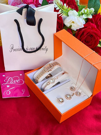 5 1 GIFT SETS WITH GIFT BAG&CARD DOZEN PURCHASE AND ABOVE 2,300( SET ONLY) WATCH,NECKLACE,EARRINGS,BRACELET,RING. BAG CARD ENQUIRIES