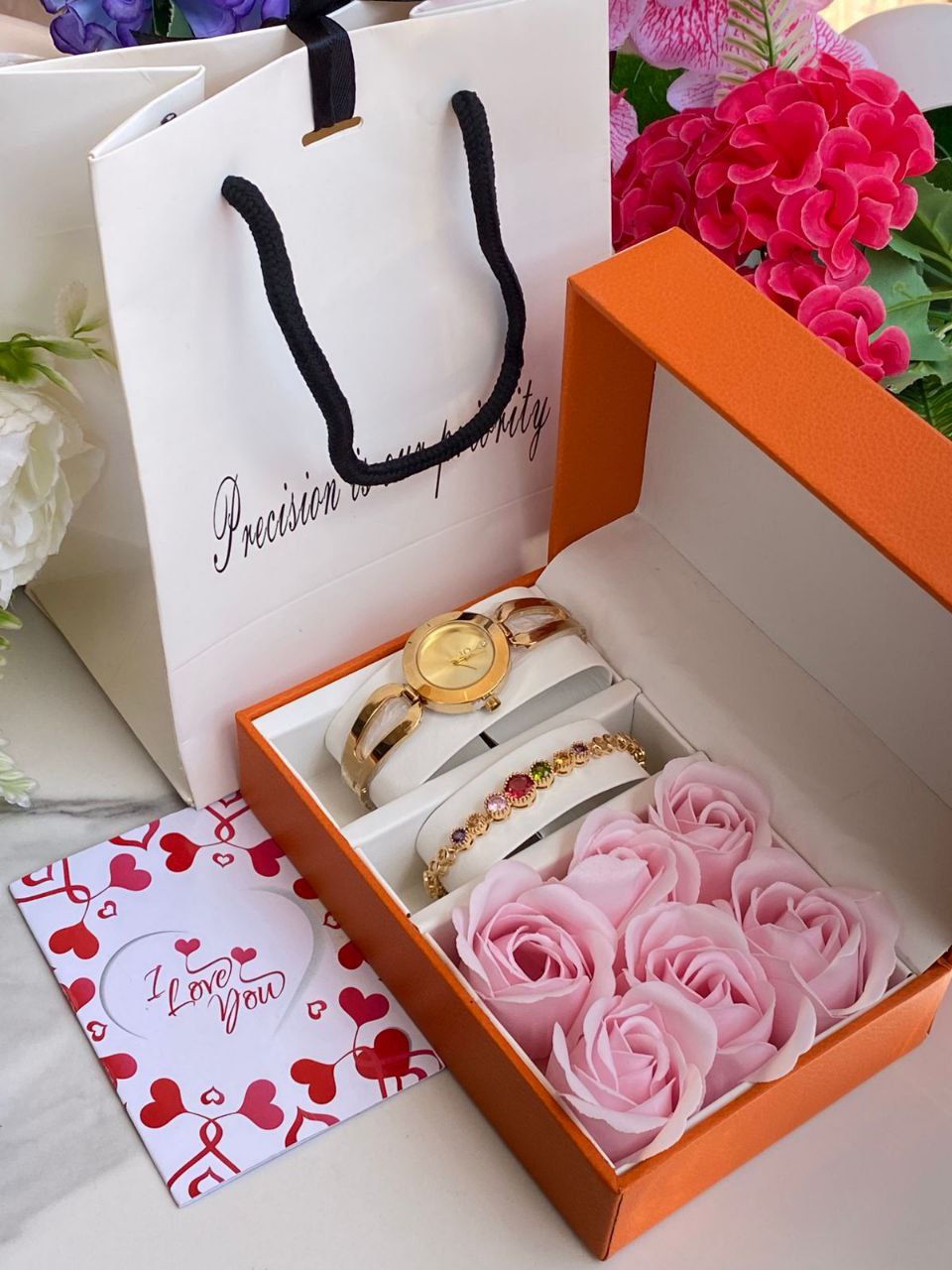 FLORAL GIFT SET PRESERVED ROSES WATCH BRACELET LOVE CARD GIFT BAG ENQUIRIES 0712-995-975