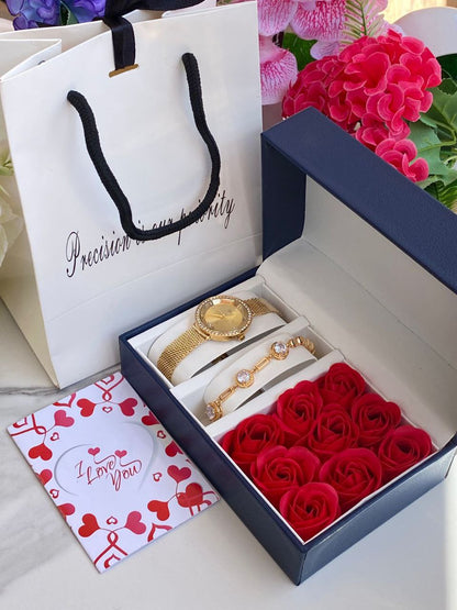 FLORAL GIFT SET PRESERVED ROSES WATCH BRACELET LOVE CARD GIFT BAG ENQUIRIES 0712-995-975