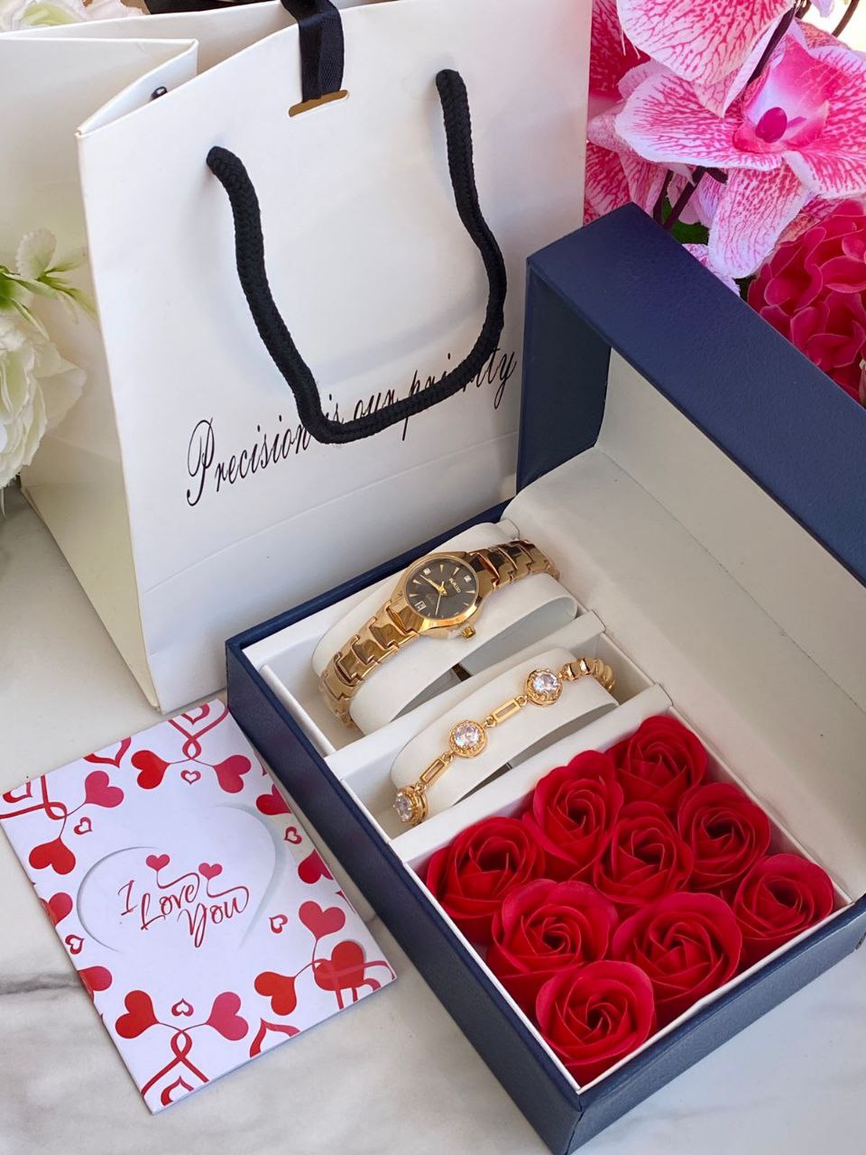 FLORAL GIFT SET PRESERVED ROSES WATCH BRACELET LOVE CARD GIFT BAG ENQUIRIES 0712-995-975