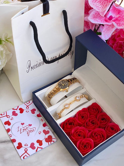 FLORAL GIFT SET PRESERVED ROSES WATCH BRACELET LOVE CARD GIFT BAG ENQUIRIES 0712-995-975