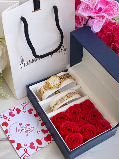 FLORAL GIFT SET PRESERVED ROSES WATCH BRACELET LOVE CARD GIFT BAG ENQUIRIES 0712-995-975