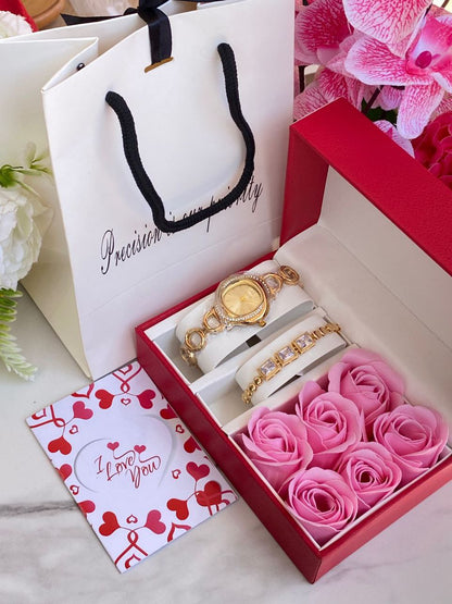 FLORAL GIFT SET PRESERVED ROSES WATCH BRACELET LOVE CARD GIFT BAG ENQUIRIES 0712-995-975